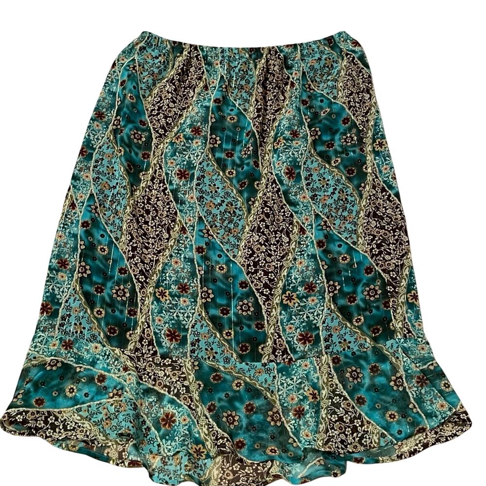 Christopher & Banks Floral Boho Ruffled Elastic Waist Skirt, Size L